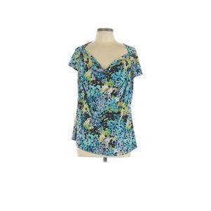 Worthington Women's Size Extra Large Floral Top Blouse Blue Career Work Office